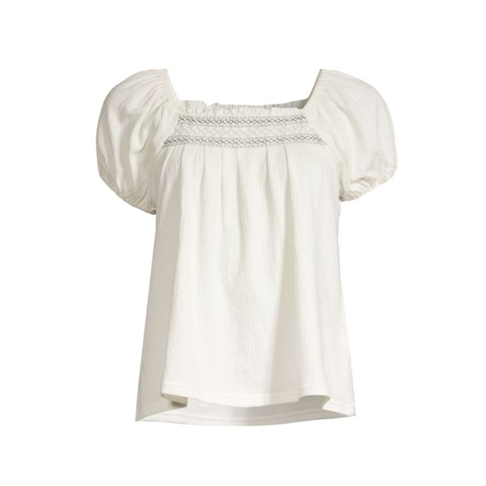 Madewell Seahorse Embroidered Puff Sleeve Smocked Blouse